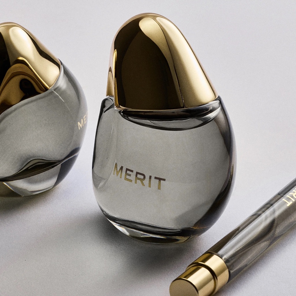 Merit Pear-Shaped Glass Perfume Bottle In Smoky Brown With Gold Cap